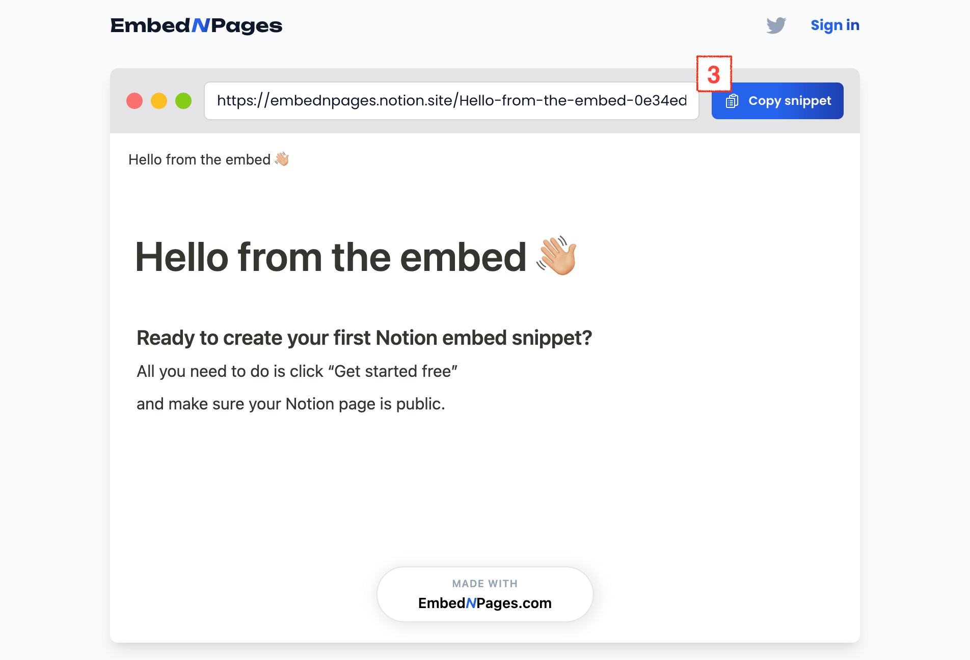 How to create an embed snippet for your Notion page